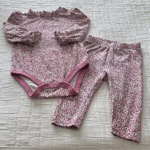 GAP Girls' 2pc Organic Cotton Pink Floral Long-Sleeve Bodysuit & Pants Set 6-12M